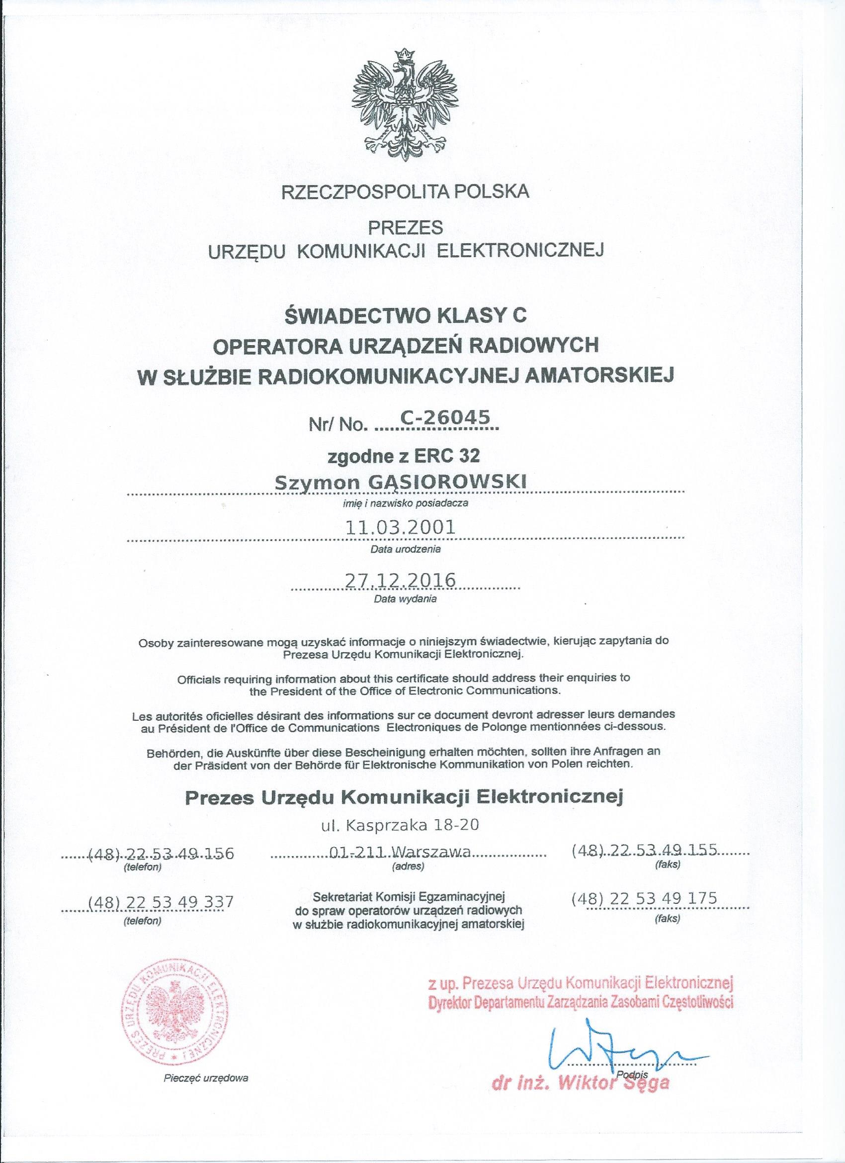 Rozdanie nagród radiokomunikacja liceum Pruszków